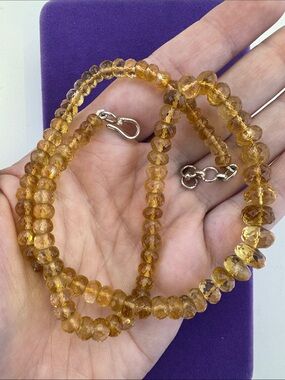 💛 Classic Silver Faceted Citrine Glass Bead Necklace